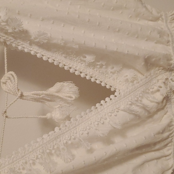 NWOT SHEIN Swiss Dot Backless Guipure Lace Trim Dress. White. Size M. - Picture 5 of 13